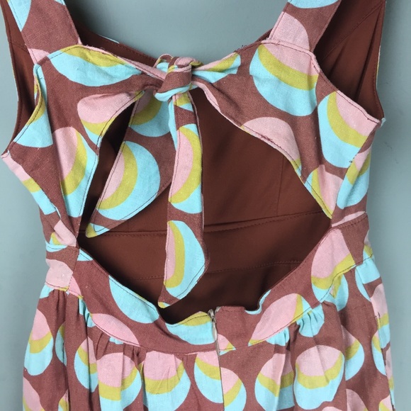 Judith March Retro Open Bow Back Linen Dot Print Dress Size Small - Picture 6 of 13